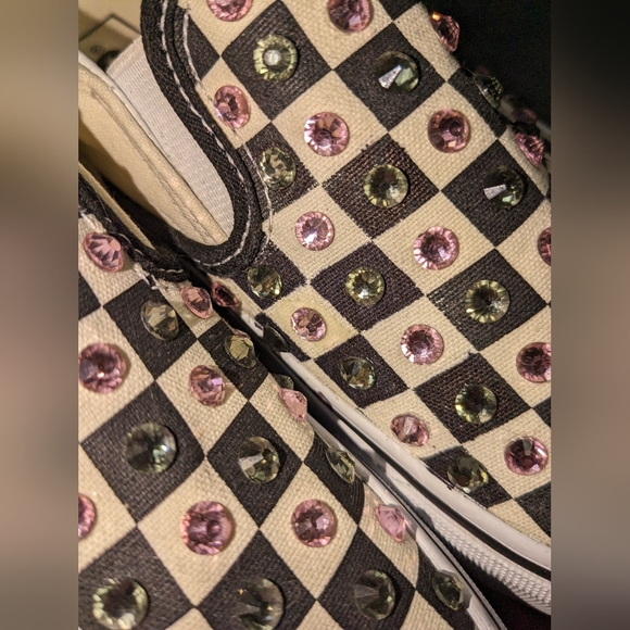 Blinged out DiamondVans classic checked slip on stack form shoes size 5 Women's - Picture 13 of 15